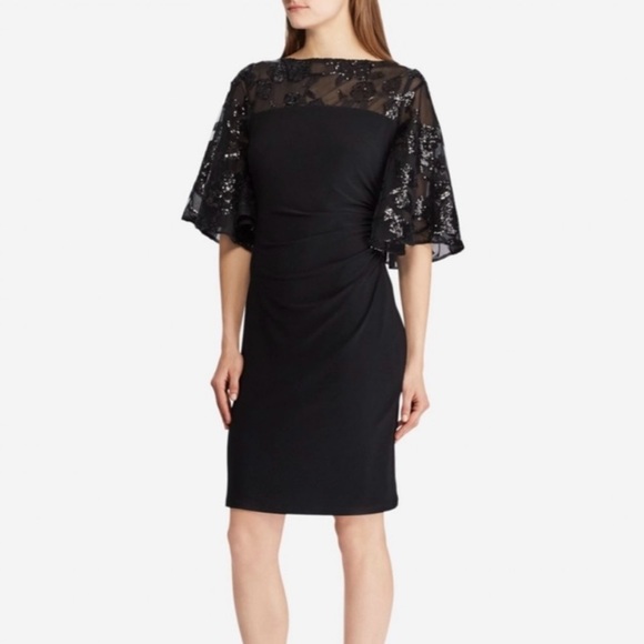 Lauren Ralph Lauren Sheer Yoke Sequined Black Sheath Dress - Picture 2 of 12